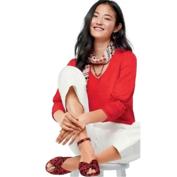 CAbi Tops - NWT Cabi Aurora blouse ruched sleeves red v neck medium red holiday top new